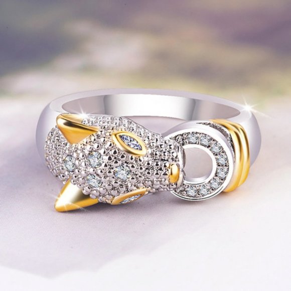 NEW White&Yellow Gold Diamond Panther Cat Ring - Picture 4 of 5